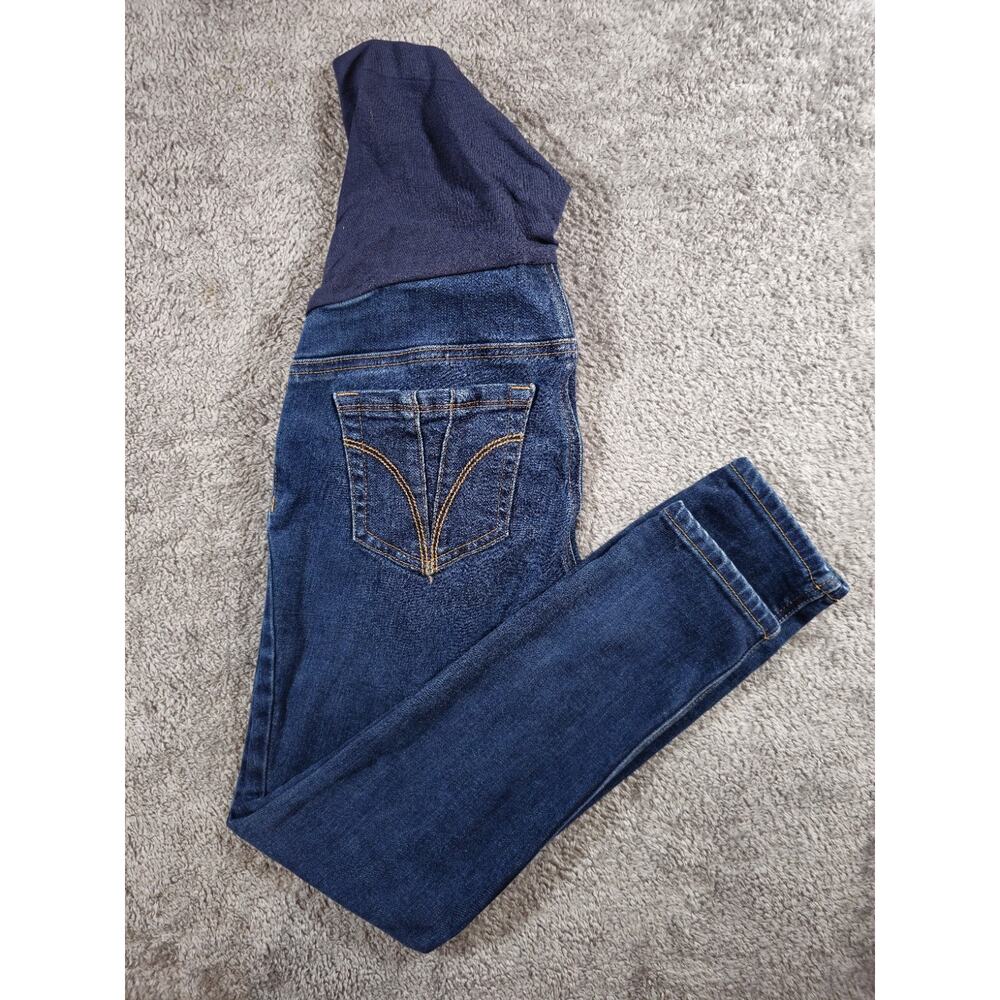 Maternity Indigo Blue Jeans Size Petite Small Skinny Full Belly Band